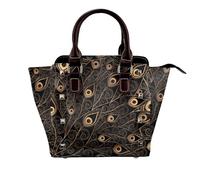 NBHDZENGW Gold Feather Genuine Leather Crossbody Satin Bag With Studs And All-Over Print,Adjustable Detachable Strap, Elegant Spacious Tote Purse For Women