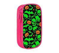 NBHDZENGW Green Ghost Horror Halloween Pumpkin Large Capacity Double Layer Pencil Case,Custom Printed Durable Polyester Organizer for School, Office, Travel, Art Supplies Makeup