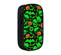 NBHDZENGW Green Ghost Horror Halloween Pumpkin Large Capacity Double Layer Pencil Case,Custom Printed Durable Polyester Organizer for School, Office, Travel, Art Supplies Makeup