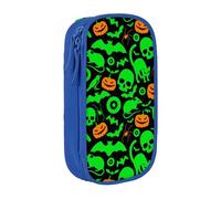 NBHDZENGW Green Ghost Horror Halloween Pumpkin Large Capacity Double Layer Pencil Case,Custom Printed Durable Polyester Organizer for School, Office, Travel, Art Supplies Makeup