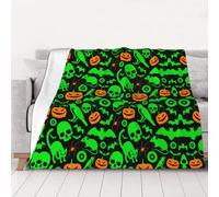 NBHDZENGW Green Ghost Horror Halloween Pumpkin Soft Lightweight Flannel Blanket-Single-Side Printed Anti-Pilling Flannel,Warm All-Season Throw For Bed Sofa Camping Travel