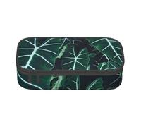 NBHDZENGW Green Long Leaves Large Capacity Pencil Case,Multi-Compartment Stationery Toiletry Bag for School,Office,Travel-Durable Polyester (Stylish Printed Design)