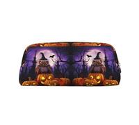 NBHDZENGW Halloween Owl Ghost Pumpkin Cute Leather Pencil Case with Smooth Zipper,Stylish Durable Pouch for School,Office,Travel-Lightweight Full Print Stationery Holder