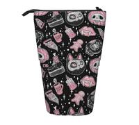 NBHDZENGW Halloween Pumpkin Cat Vertical Expandable Pencil Case with Print,Durable Oxford-Fabric,Adjustable Height (10.5cm to 18cm),3 Inner Slots for School Office Travel