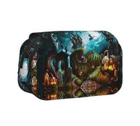 NBHDZENGW Halloween Pumpkin Graveyard Flip Top Double Layer Pencil Case-Large Capacity Premium Polyester Fabric,Full Print Design-Ideal for School,Travel