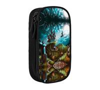 NBHDZENGW Halloween Pumpkin Graveyard Large Capacity Double Layer Pencil Case,Custom Printed Durable Polyester Organizer for School, Office, Travel, Art Supplies Makeup