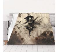 NBHDZENGW Halloween Witch Flying Soft Lightweight Flannel Blanket-Single-Side Printed Anti-Pilling Flannel,Warm All-Season Throw For Bed Sofa Camping Travel