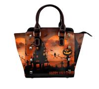 NBHDZENGW Happy Halloween Genuine Leather Crossbody Satin Bag With Studs And All-Over Print,Adjustable Detachable Strap, Elegant Spacious Tote Purse For Women