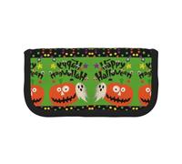 NBHDZENGW Happy Halloween Large Canvas Pencil Case Makeup Bag Organizer-Premium Zippered Pouch with Mesh Pocket,Color-Block Design (Black Trim)-School Trave Cosmetic Bag