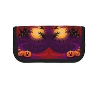NBHDZENGW Happy Halloween Large Canvas Pencil Case Makeup Bag Organizer-Premium Zippered Pouch with Mesh Pocket,Color-Block Design (Black Trim)-School Trave Cosmetic Bag
