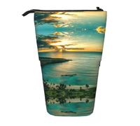 NBHDZENGW Hawaiian Seaside Sunset Vertical Expandable Pencil Case with Print,Durable Oxford-Fabric,Adjustable Height (10.5cm to 18cm),3 Inner Slots for School Office Travel