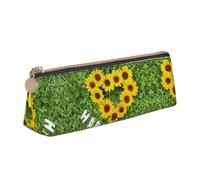 NBHDZENGW Heart Shaped Sunflower Cute Triangle Leather Pencil Case with Smooth Zipper,Stylish Durable Pouch for School,Office,Travel-Lightweight Full Print Stationery Holder