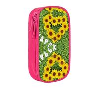 NBHDZENGW Heart Shaped Sunflower Large Capacity Double Layer Pencil Case,Custom Printed Durable Polyester Organizer for School, Office, Travel, Art Supplies Makeup