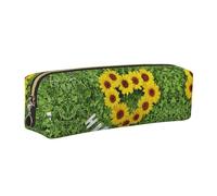 NBHDZENGW Heart Shaped Sunflower Leather Pencil Case with Smooth Zipper,Stylish Durable Zippered Pouch for School,Office,Travel-Lightweight Full Print Stationery Holder