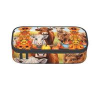NBHDZENGW Highland Cow Large Capacity Pencil Case,Multi-Compartment Stationery Toiletry Bag for School,Office,Travel-Durable Polyester (Stylish Printed Design)