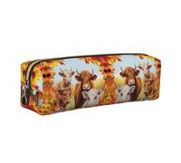 NBHDZENGW Highland Cow Leather Pencil Case with Smooth Zipper,Stylish Durable Zippered Pouch for School,Office,Travel-Lightweight Full Print Stationery Holder