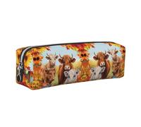 NBHDZENGW Highland Cow Leather Pencil Case with Smooth Zipper,Stylish Durable Zippered Pouch for School,Office,Travel-Lightweight Full Print Stationery Holder