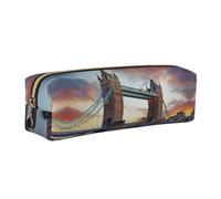 NBHDZENGW Historic Old Tower Bridge London Leather Pencil Case with Smooth Zipper,Stylish Durable Zippered Pouch for School,Office,Travel-Lightweight Full Print Stationery Holder