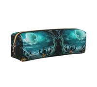 NBHDZENGW Horror Pumpkin Cemetery All-Over Printed Pencil Case,Cross Texture PVC Leather Pen Pouch, Lightweight Zipper Stationery Bag