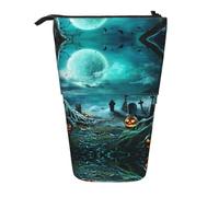 NBHDZENGW Horror Pumpkin Cemetery Vertical Expandable Pencil Case with Print,Durable Oxford-Fabric,Adjustable Height (10.5cm to 18cm),3 Inner Slots for School Office Travel