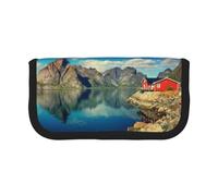 NBHDZENGW House By The Lake Large Capacity Canvas Pencil Case,Print Black Border Contrasting Color Pencil Pouch with Double Zipper,Portable Multifunctional Stationery Bag