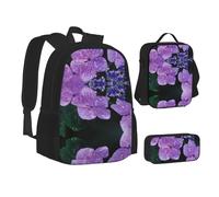 NBHDZENGW Hydrangea Flower 3pcs Printed Backpack Set, 600d Oxford-Cloth Laptop Backpack with Insulated Lunch Bag Pencil Case,Adjustable Multifunctional School Travel Bag