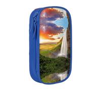 NBHDZENGW Iceland Waterfall River Field Sunset Large Capacity Double Layer Pencil Case,Custom Printed Durable Polyester Organizer for School, Office, Travel, Art Supplies Makeup