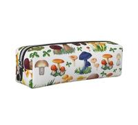 NBHDZENGW Japanese Painting Mushroom Leather Pencil Case with Smooth Zipper,Stylish Durable Zippered Pouch for School,Office,Travel-Lightweight Full Print Stationery Holder