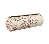 NBHDZENGW Japanese Spring Plum Floral Large Capacity Cylinder Pencil Case,Printed Leather Cross-Grain PVC Pen Bag with Smooth Zipper, Round Pouch
