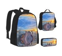 NBHDZENGW Lake Under Sunset 3pcs Printed Backpack Set, 600d Oxford-Cloth Laptop Backpack with Insulated Lunch Bag Pencil Case,Adjustable Multifunctional School Travel Bag