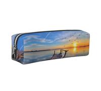 NBHDZENGW Lake Under Sunset Leather Pencil Case with Smooth Zipper,Stylish Durable Zippered Pouch for School,Office,Travel-Lightweight Full Print Stationery Holder
