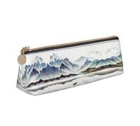 NBHDZENGW Landscape Painting Cute Triangle Leather Pencil Case with Smooth Zipper,Stylish Durable Pouch for School,Office,Travel-Lightweight Full Print Stationery Holder