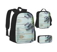 NBHDZENGW Lavender On Wood 3pcs Printed Backpack Set, 600d Oxford-Cloth Laptop Backpack with Insulated Lunch Bag Pencil Case,Adjustable Multifunctional School Travel Bag