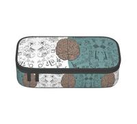 NBHDZENGW Left and Right Brain Functions Large Capacity Oxford-Cloth Pencil Case, Full Print Stationery Pouch with Mesh Pocket Removable Divider,Multi-Compartment Zipper