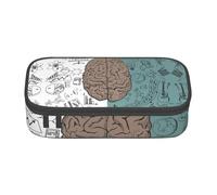 NBHDZENGW Left and Right Brain Functions Large Capacity Pencil Case,Multi-Compartment Stationery Toiletry Bag for School,Office,Travel-Durable Polyester (Stylish Printed Design)