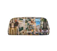 NBHDZENGW Lisbon Tram Cute Leather Pencil Case with Smooth Zipper,Stylish Durable Pouch for School,Office,Travel-Lightweight Full Print Stationery Holder