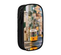 NBHDZENGW Lisbon Tram Large Capacity Double Layer Pencil Case,Custom Printed Durable Polyester Organizer for School, Office, Travel, Art Supplies Makeup