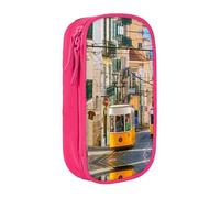 NBHDZENGW Lisbon Tram Large Capacity Double Layer Pencil Case,Custom Printed Durable Polyester Organizer for School, Office, Travel, Art Supplies Makeup