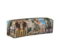 NBHDZENGW Lisbon Tram Leather Pencil Case with Smooth Zipper,Stylish Durable Zippered Pouch for School,Office,Travel-Lightweight Full Print Stationery Holder