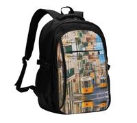 NBHDZENGW Lisbon Tram Multi-Functional Travel Laptop Backpack With Usb-Charging Port, Large Capacity 12-Pocket Daypack With Anti-Theft Hidden Pocket