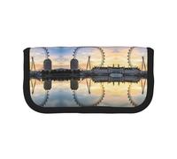 NBHDZENGW London Eye Large Capacity Canvas Pencil Case,Print Black Border Contrasting Color Pencil Pouch with Double Zipper,Portable Multifunctional Stationery Bag