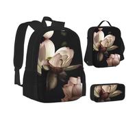 NBHDZENGW Lotus Flowers Pink 3pcs Printed Backpack Set, 600d Oxford-Cloth Laptop Backpack with Insulated Lunch Bag Pencil Case,Adjustable Multifunctional School Travel Bag