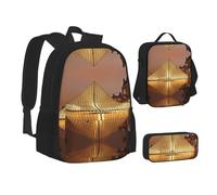 NBHDZENGW Louvre Museum in Paris 3pcs Printed Backpack Set, 600d Oxford-Cloth Laptop Backpack with Insulated Lunch Bag Pencil Case,Adjustable Multifunctional School Travel Bag