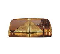 NBHDZENGW Louvre Museum in Paris Cute Leather Pencil Case with Smooth Zipper,Stylish Durable Pouch for School,Office,Travel-Lightweight Full Print Stationery Holder