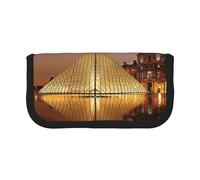 NBHDZENGW Louvre Museum in Paris Large Capacity Canvas Pencil Case,Print Black Border Contrasting Color Pencil Pouch with Double Zipper,Portable Multifunctional Stationery Bag