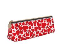 NBHDZENGW Love Heart Cute Triangle Leather Pencil Case with Smooth Zipper,Stylish Durable Pouch for School,Office,Travel-Lightweight Full Print Stationery Holder