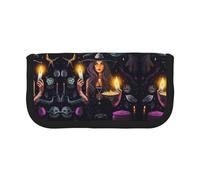 NBHDZENGW Magic Witch Witchcraft Bohemian Drawing Large Canvas Pencil Case Makeup Bag Organizer-Premium Zippered Pouch with Mesh Pocket,Color-Block Design (Black Trim)-School Trave Cosmetic Bag