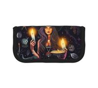 NBHDZENGW Magic Witch Witchcraft Bohemian Drawing Large Capacity Canvas Pencil Case,Print Black Border Contrasting Color Pencil Pouch with Double Zipper,Portable Multifunctional Stationery Bag