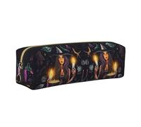 NBHDZENGW Magic Witch Witchcraft Bohemian Drawing Leather Pencil Case with Smooth Zipper,Stylish Durable Zippered Pouch for School,Office,Travel-Lightweight Full Print Stationery Holder