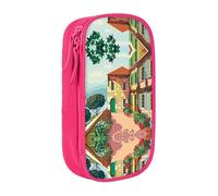 NBHDZENGW Mediterranean Summer Large Capacity Double Layer Pencil Case,Custom Printed Durable Polyester Organizer for School, Office, Travel, Art Supplies Makeup